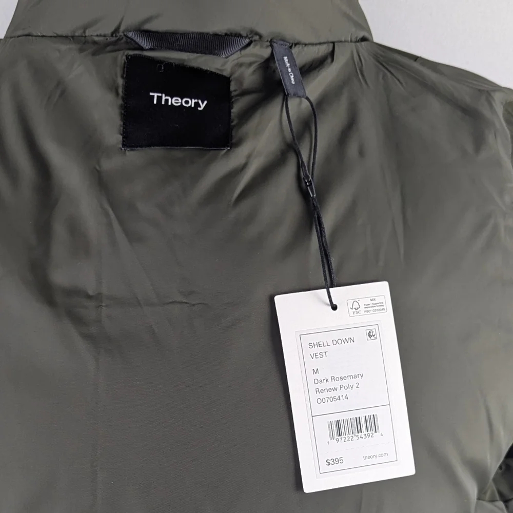 Theory Shell Down Vest Renew Poly 2 Down Feather Blend Fill Dark Rosemary M NWT
